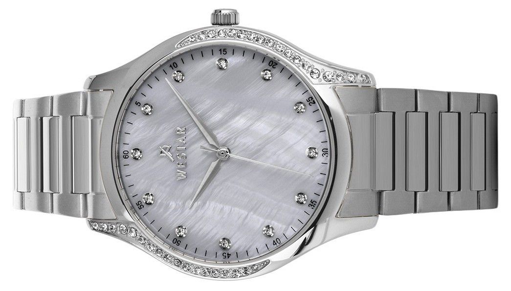 Westar Zing Crystal Accents Stainless Steel White Mother Of Pearl Dial Quartz 00127STN111 Women's Watch