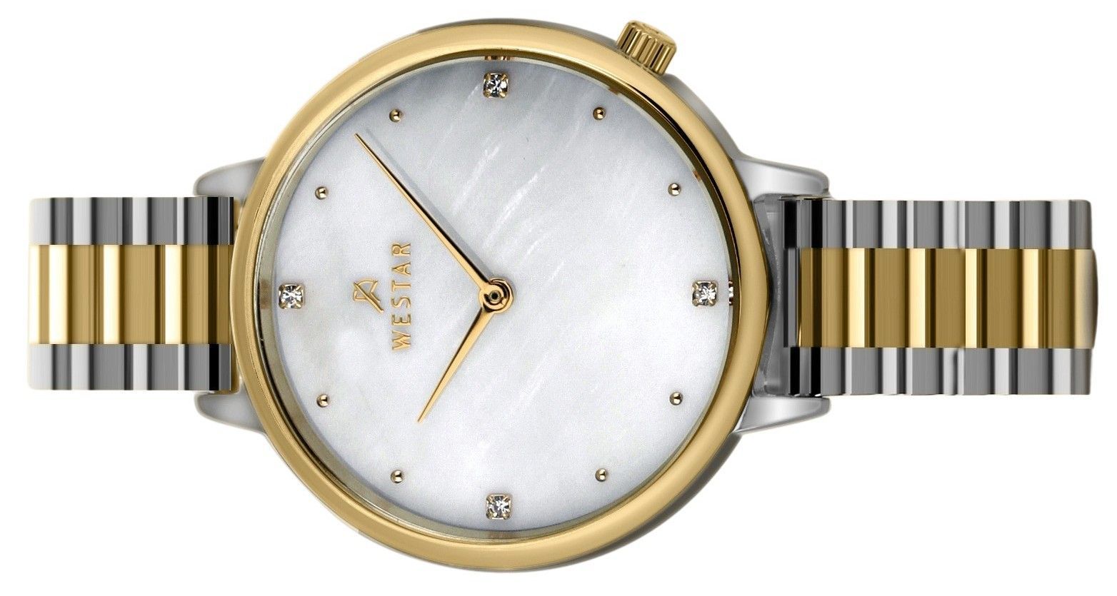 Westar Zing Crystal Accents Two Tone Stainless Steel White Mother Of Pearl Dial Quartz 00135CBN111 Women's Watch