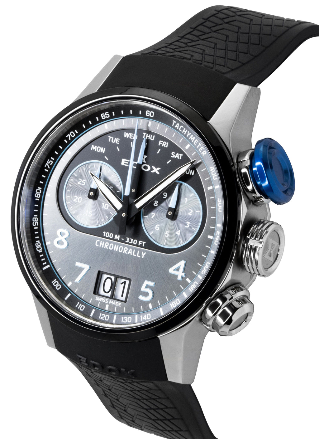 Edox Chronorally Chronograph Rubber Strap Grey Dial Quartz 38003-TINBU-GNBU 100M Men's Watch