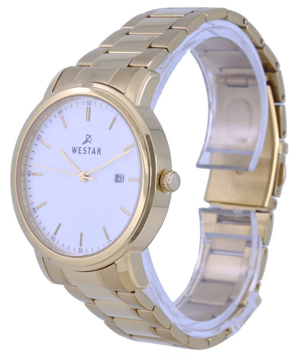 Westar White Dial Gold Tone Stainless Steel Quartz 50243 GPN 101 Men's Watch