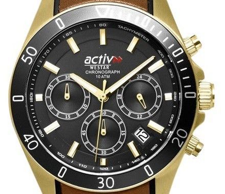 Westar Activ Chronograph Leather Strap Black Dial Quartz 90245GPN183 100M Men's Watch