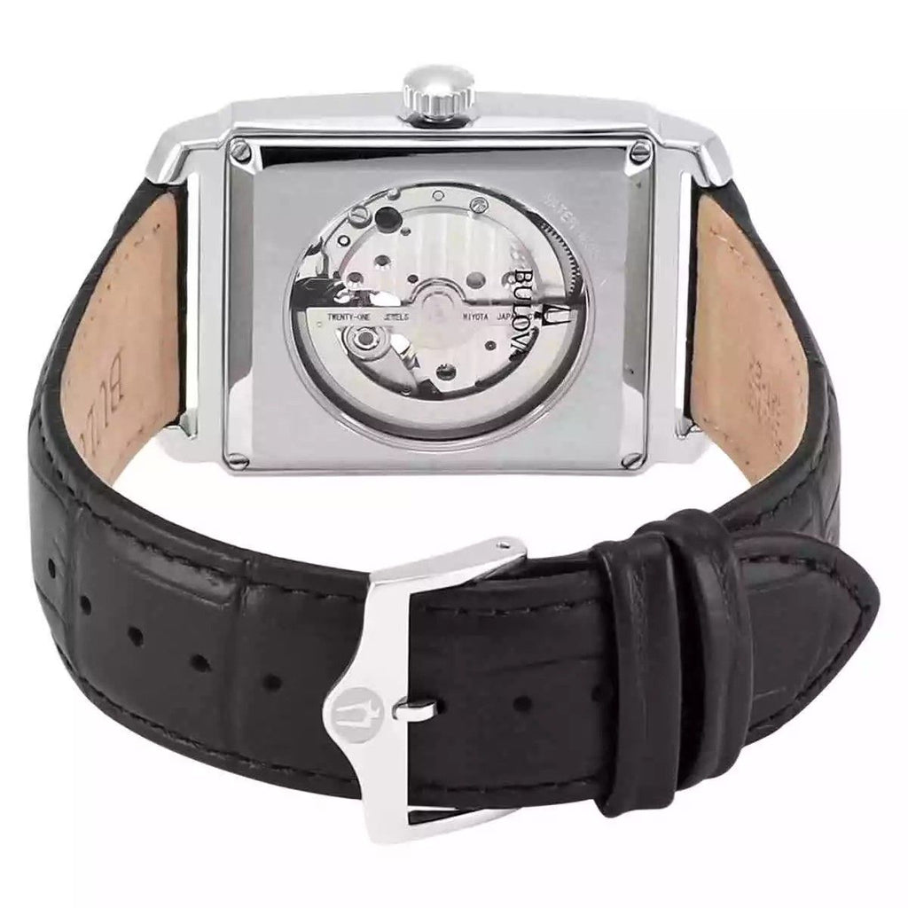 Bulova Sutton Open Heart Black Dial Leather Strap Automatic 96A269 Men's Watch