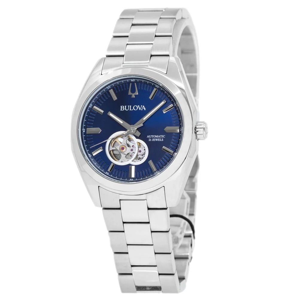 Bulova Classic Surveyor Stainless Steel Blue Open Heart Dial Automatic 96A275 Men's Watch