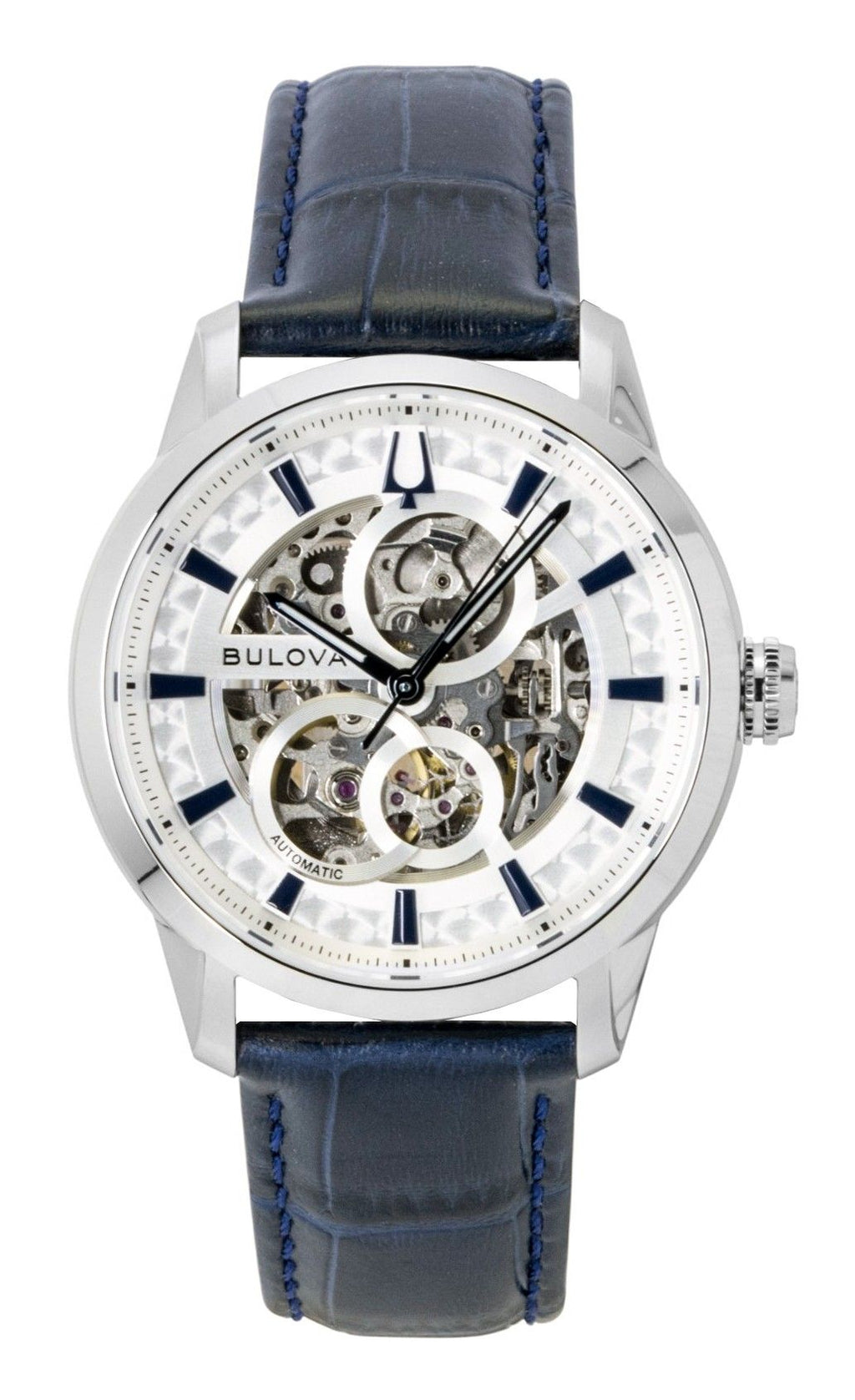 Bulova Sutton Leather Strap Silver Skeleton Automatic 96A330 Men's Watch