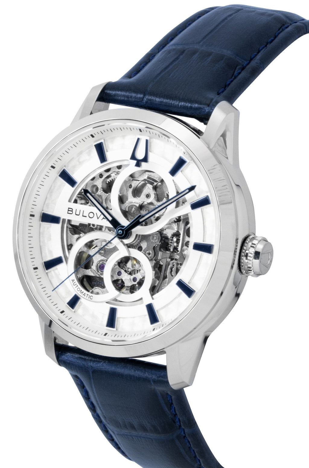 Bulova Sutton Leather Strap Silver Skeleton Automatic 96A330 Men's Watch