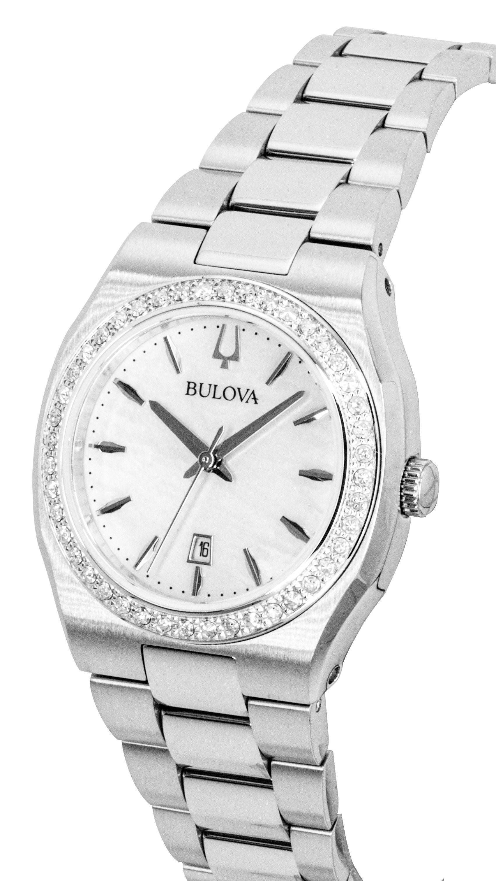 Bulova Surveyor Diamond Stainless Steel Mother Of Pearl Quartz 96R245 Women's Watch