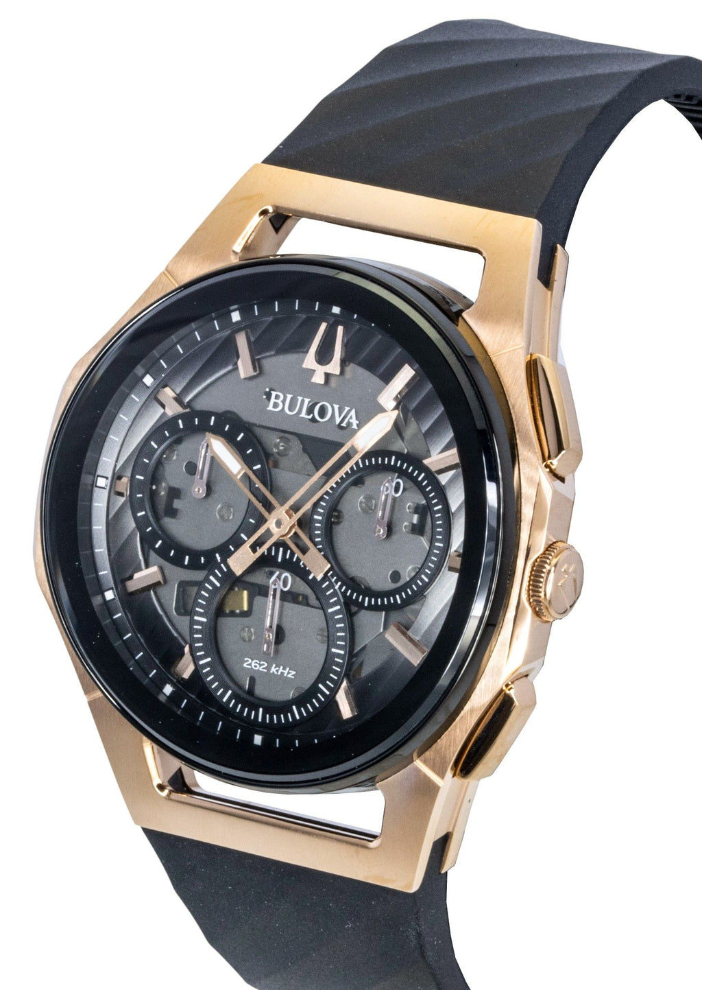 Bulova Curv Chronograph Rubber Strap Black Dial Quartz 98A185 Men's Watch
