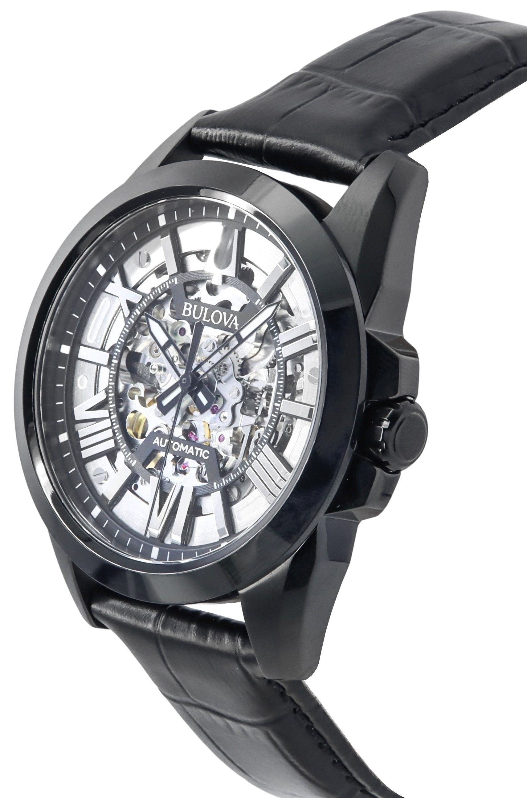 Bulova Classic Sutton Leather Strap Silver Skeleton Dial Automatic 98A304 100M Men's Watch