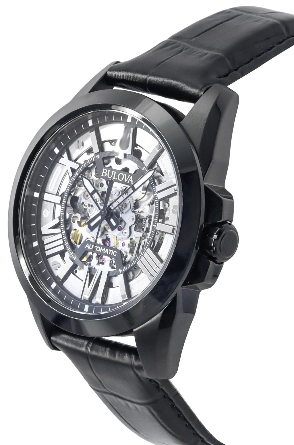 Bulova Classic Sutton Leather Strap Silver Skeleton Dial Automatic 98A304 100M Men's Watch