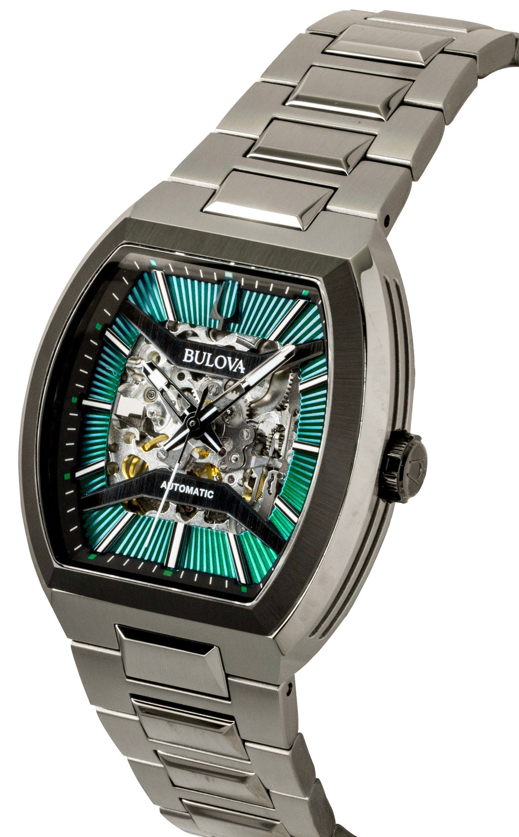Bulova Maquina Stainless Steel Green Skeleton Dial Automatic 98A321 Men's Watch