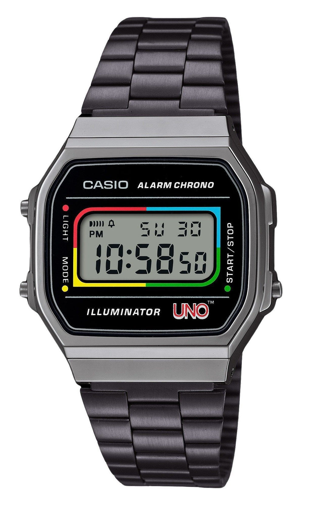Casio Vintage Digital UNO Collaboration Model Stainless Steel Bracelet Quartz A168WEUC-1A Unisex Watch