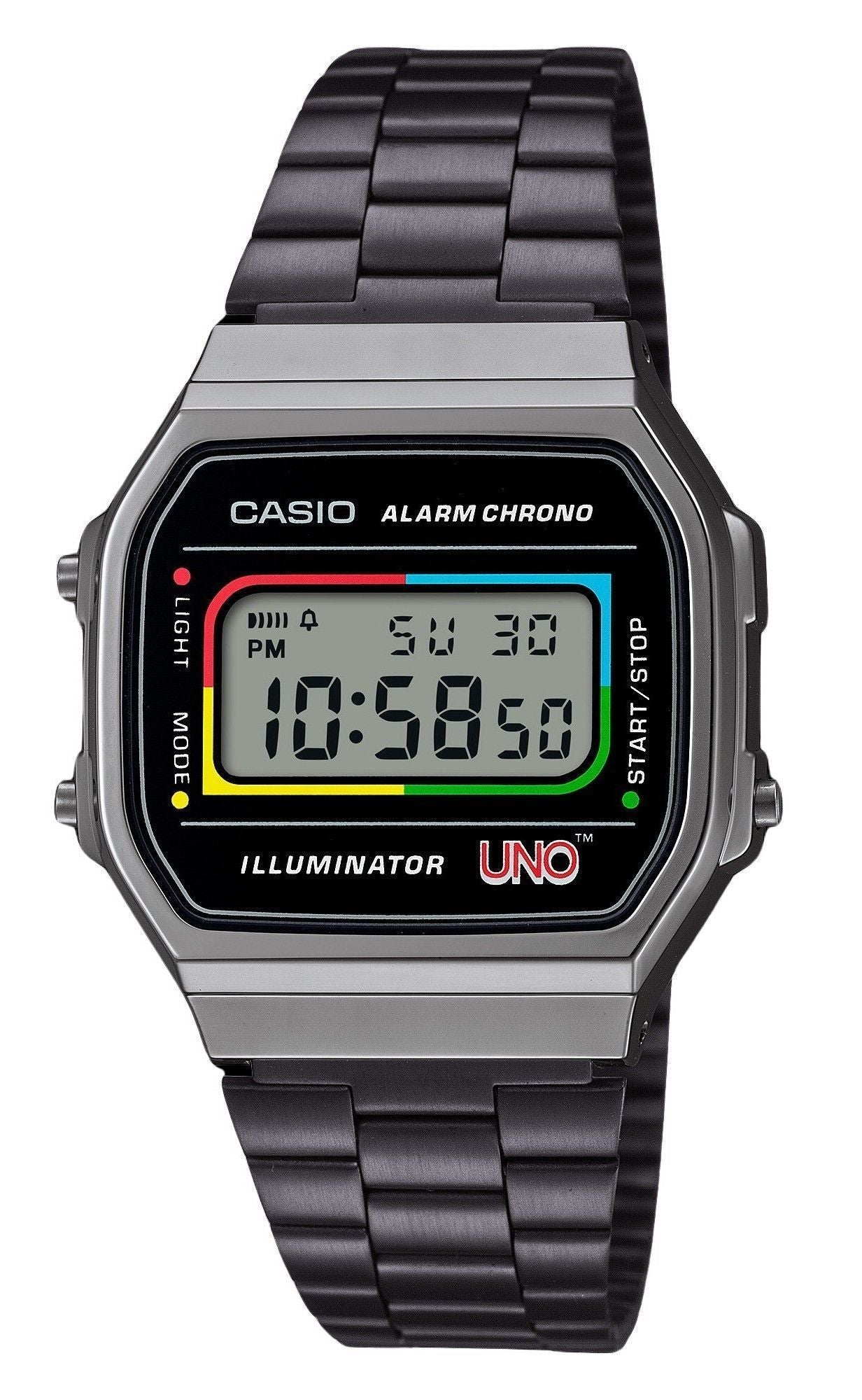 Casio Vintage Digital UNO Collaboration Model Stainless Steel Bracelet Quartz A168WEUC-1A Unisex Watch