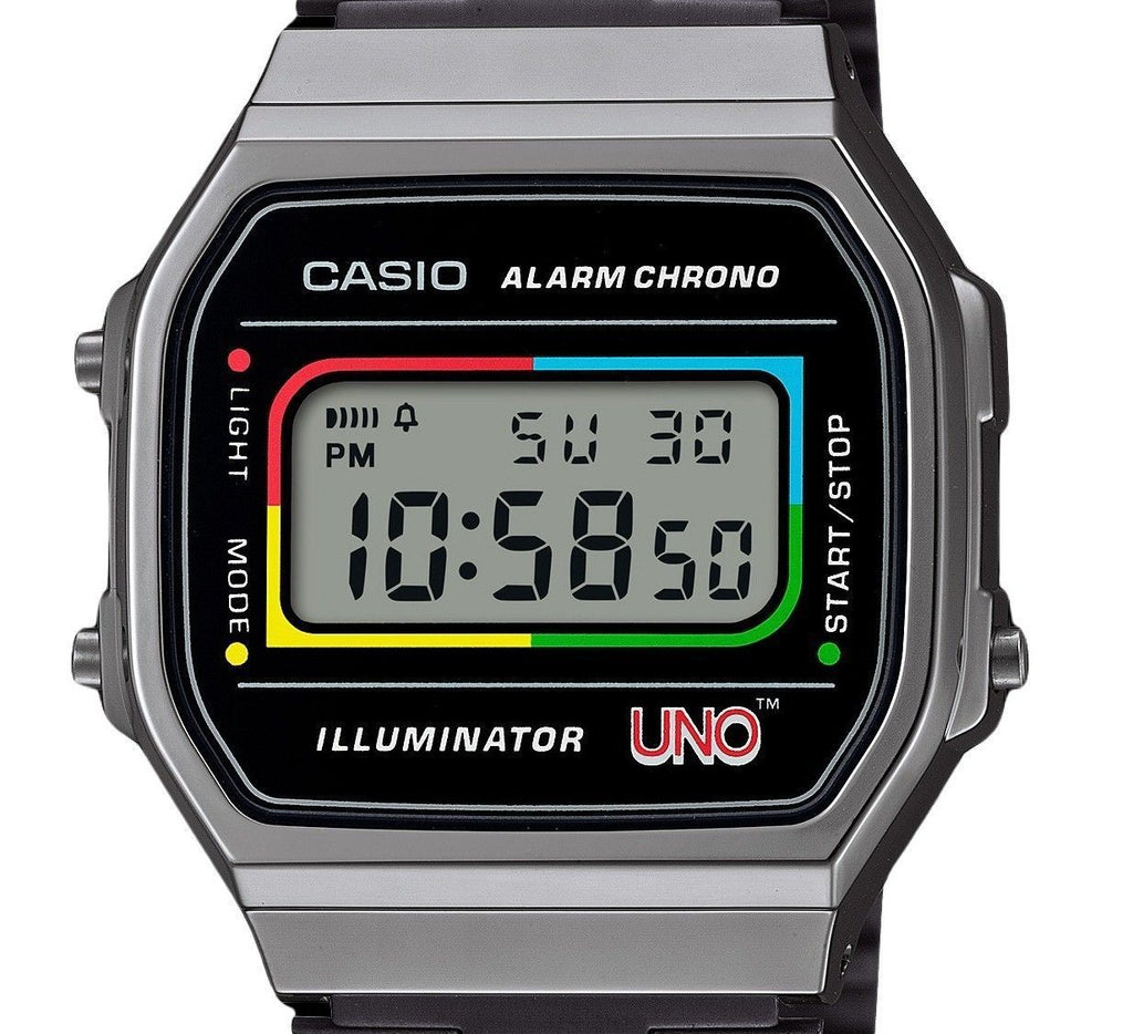 Casio Vintage Digital UNO Collaboration Model Stainless Steel Bracelet Quartz A168WEUC-1A Unisex Watch