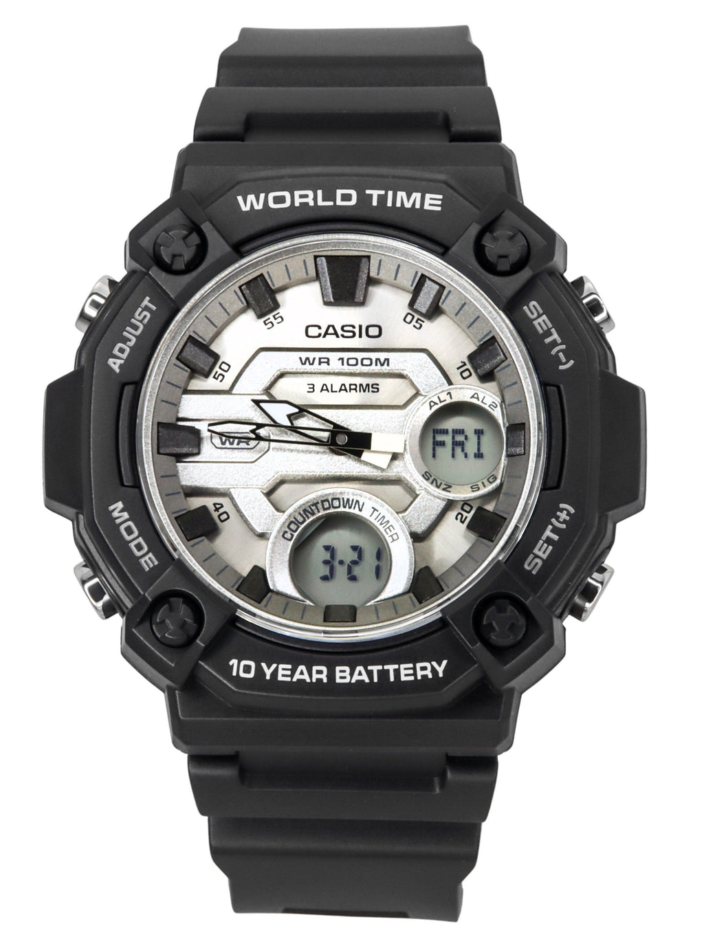 Casio Standard Analog Digital Resin Strap Silver Dial Quartz AEQ-120W-7AV 100M Men's Watch