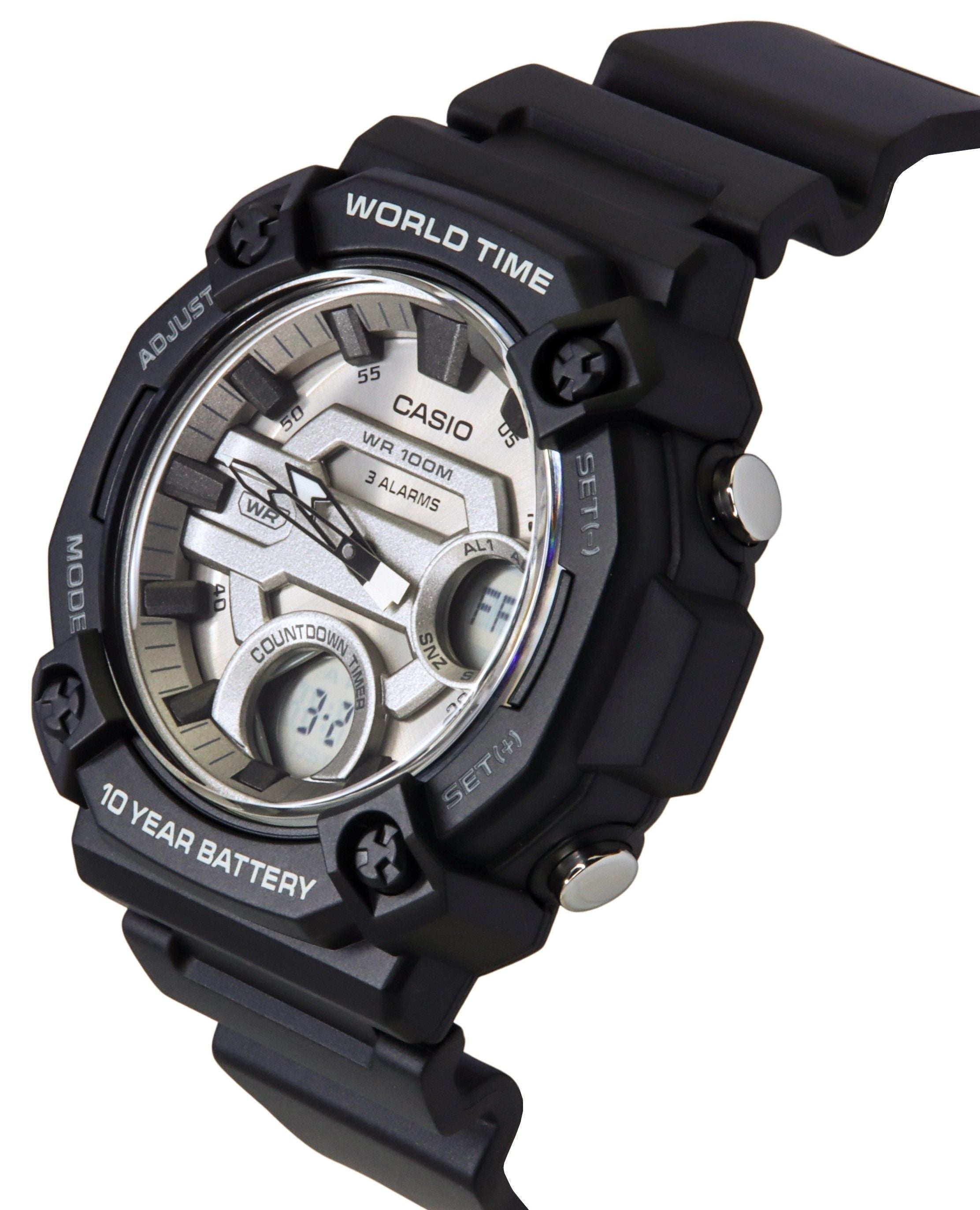 Casio Standard Analog Digital Resin Strap Silver Dial Quartz AEQ-120W-7AV 100M Men's Watch