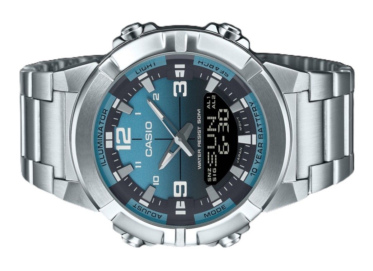 Casio Analog Digital Combination Stainless Steel Light Blue Dial Quartz AMW-870DA-2A2V Men's Watch