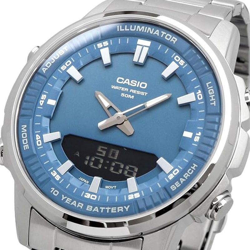 Casio Analog Digital Combination Stainless Steel Blue Dial Quartz AMW-880D-2A1V Men's Watch