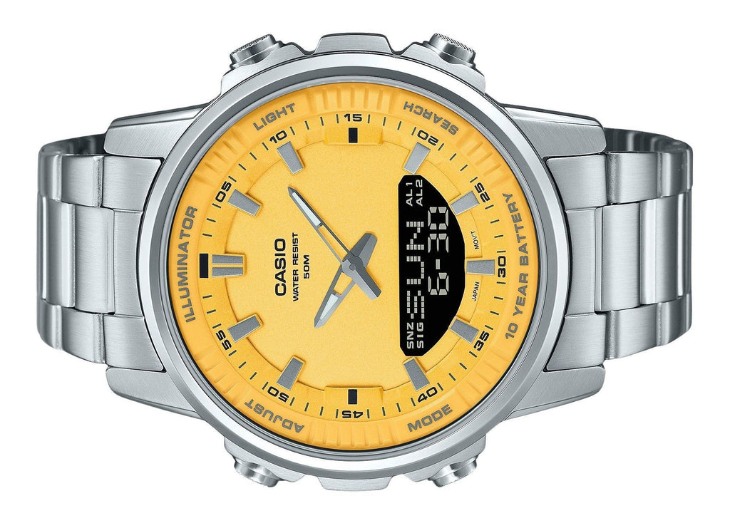 Casio Analog Digital Combination Stainless Steel Yellow Dial Quartz AMW-880D-9AV Men's Watch