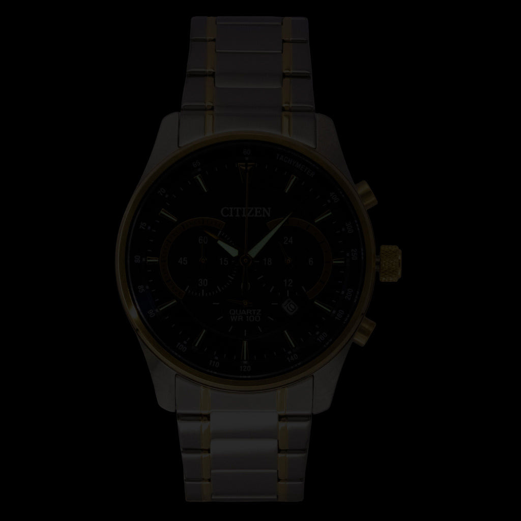 Citizen Chronograph Two Tone Stainless Steel Blue Dial Quartz AN8194-51L 100M Men's Watch