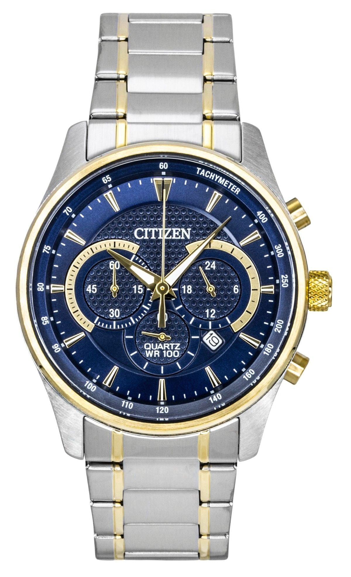 Citizen Chronograph Two Tone Stainless Steel Blue Dial Quartz AN8194-51L 100M Men's Watch
