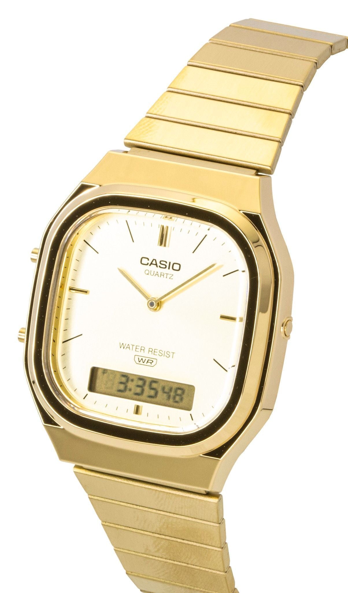 Casio Vintage Analog Digital Gold Tone Stainless Steel Gold Dial Quartz AQ-240EG-9A Unisex Watch