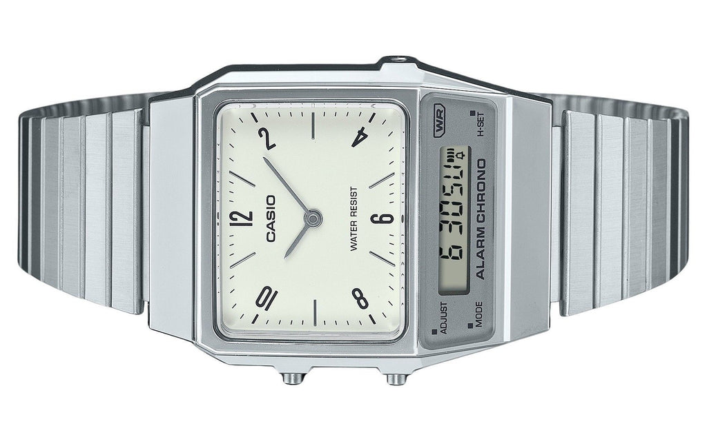 Casio Vintage Analog Digital Dual Time Stainless Steel Bracelet White Dial Quartz AQ-800E-7A2 Unisex Watch