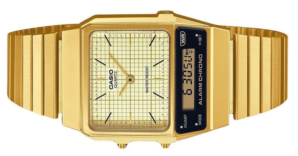 Casio Vintage Analog Digital Gold Ion Plated Stainless Steel Beige Dial Quartz AQ-800EG-9A Unisex Watch