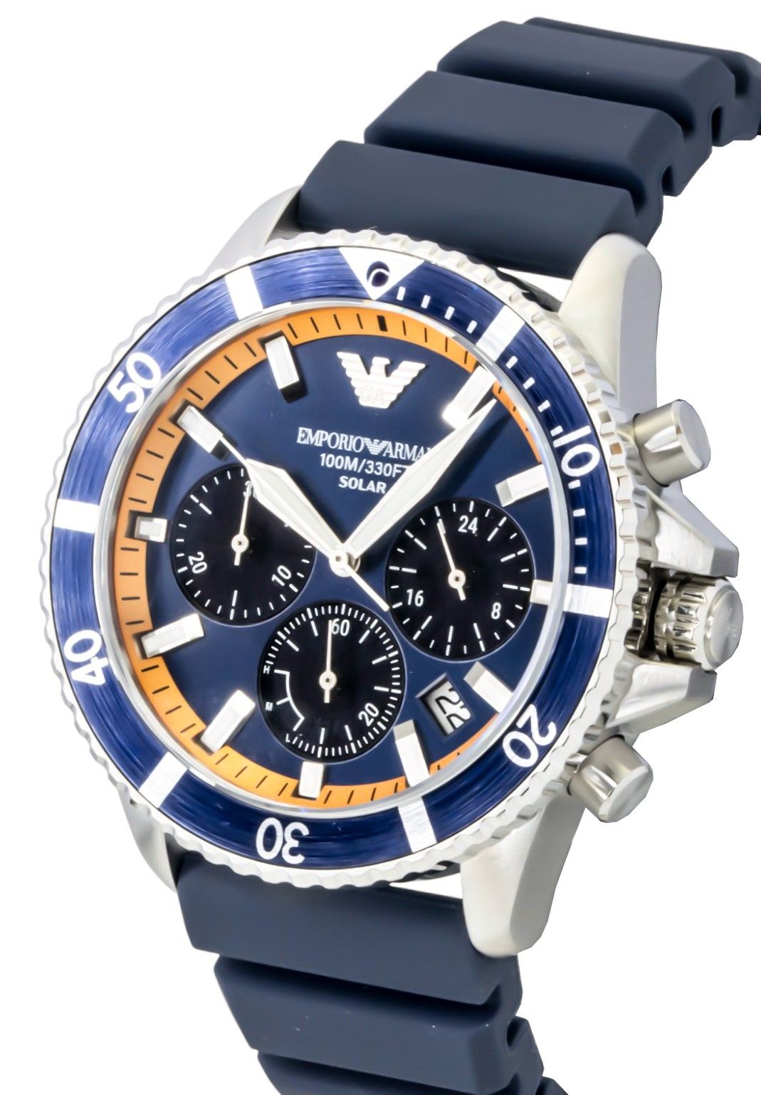 Emporio Armani World Explorer Chronograph Silicone Strap Blue Dial Solar AR11696 100M Men's Watch