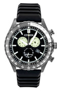 Citizen Eco-Drive Chronograph Silicone Strap Black Dial Solar AT2565-05E 100M Men's Watch