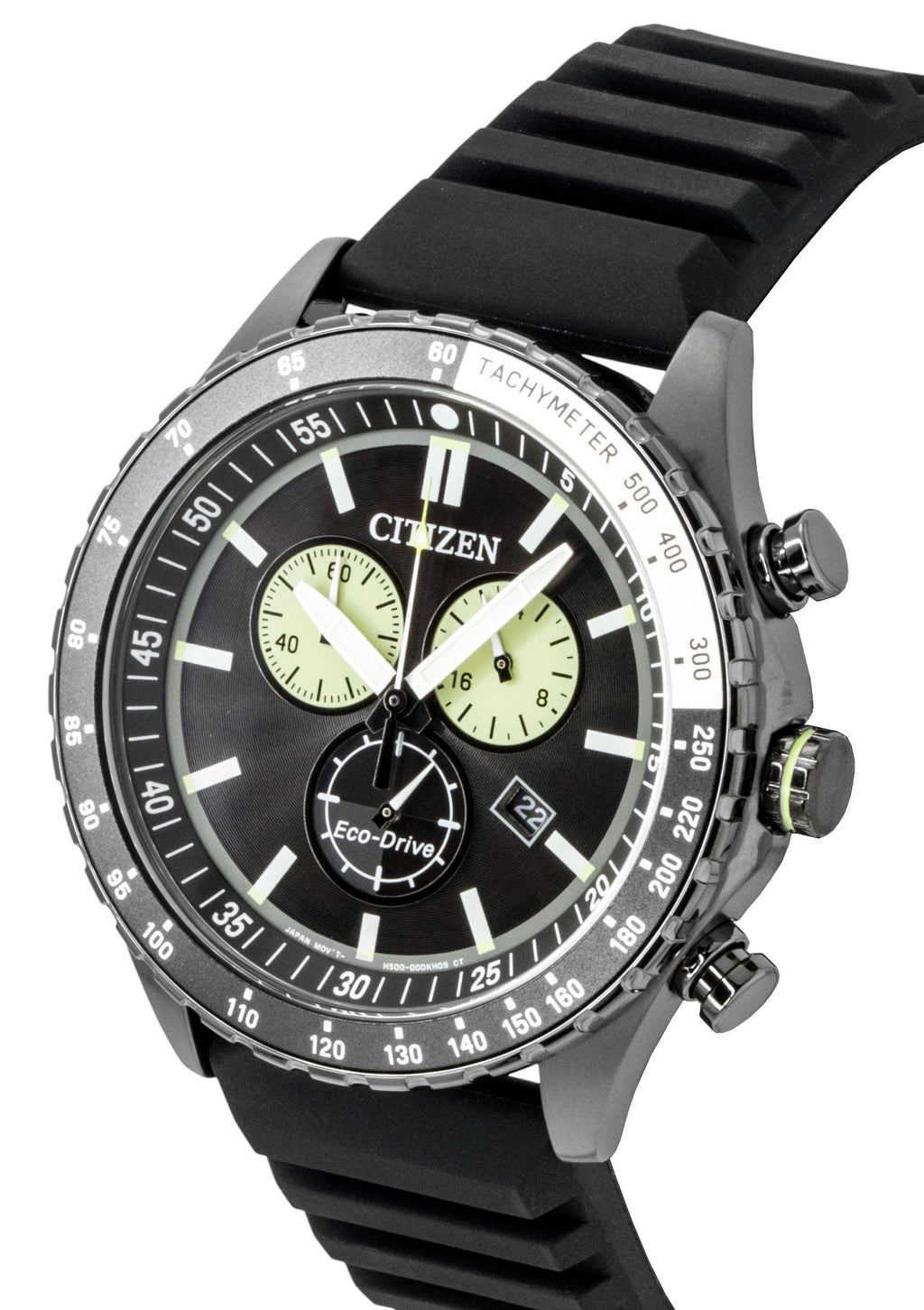 Citizen Eco-Drive Chronograph Silicone Strap Black Dial Solar AT2565-05E 100M Men's Watch