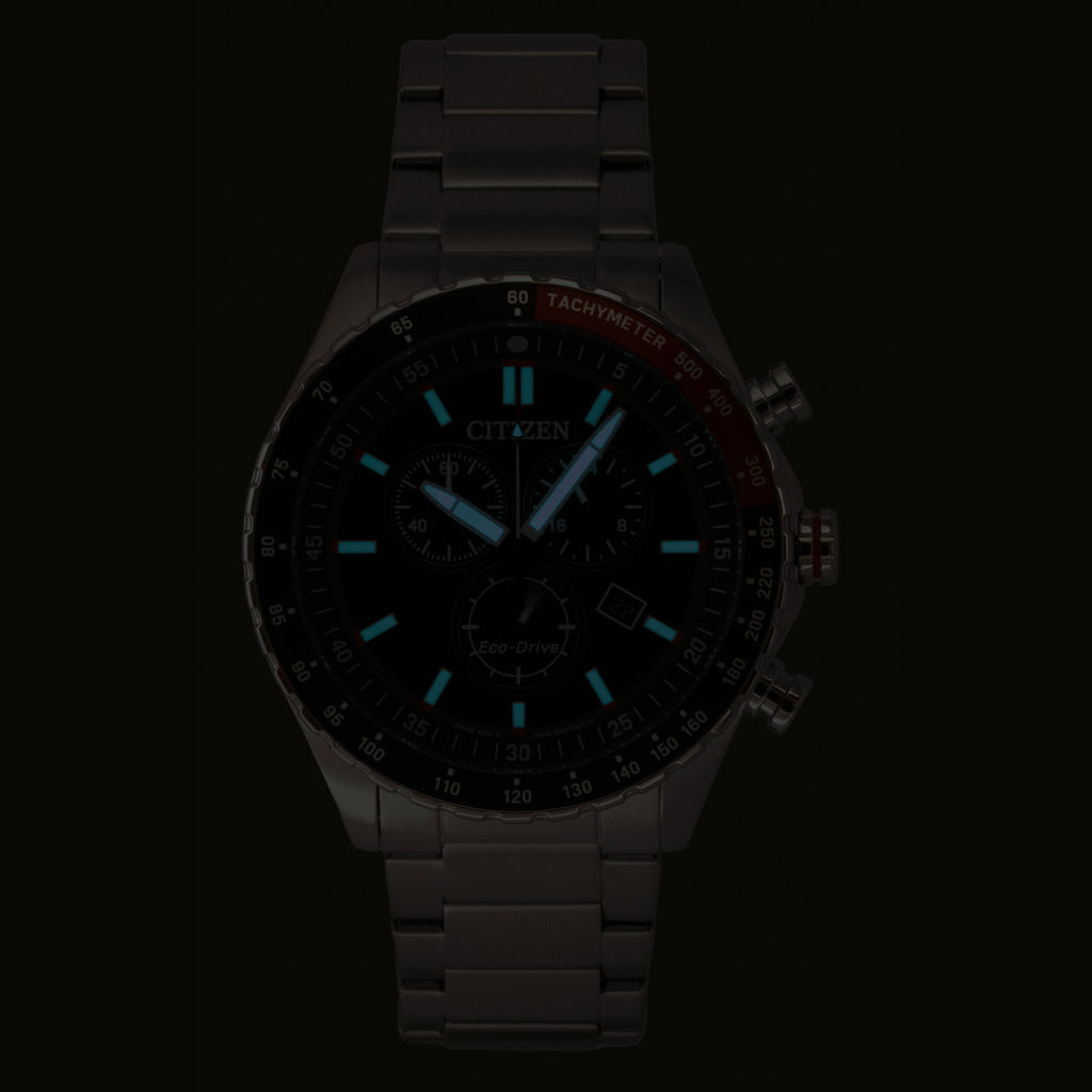 Citizen Eco-Drive Chronograph Stainless Steel Black Dial Solar AT2566-88E 100M Men's Watch