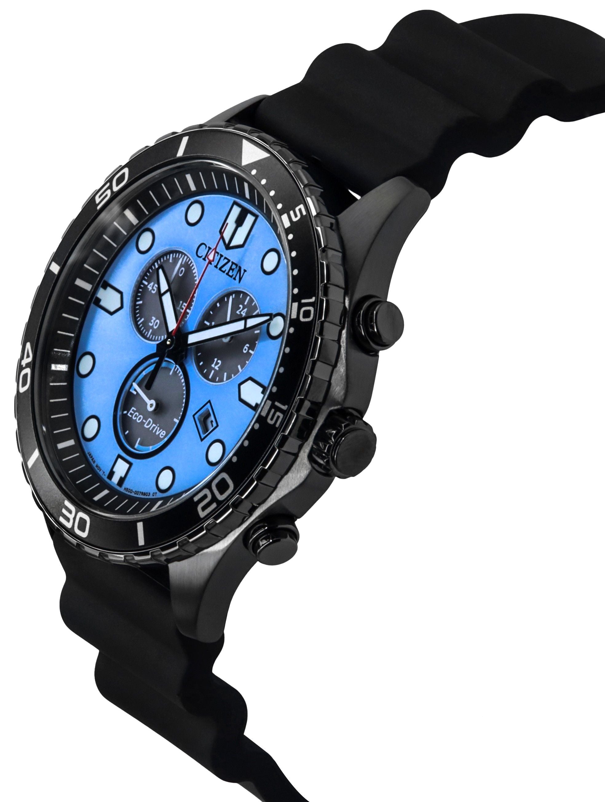 Citizen Eco-Drive Chronograph Polyurethane Strap Blue Dial AT2567-18L 100M Men's Watch