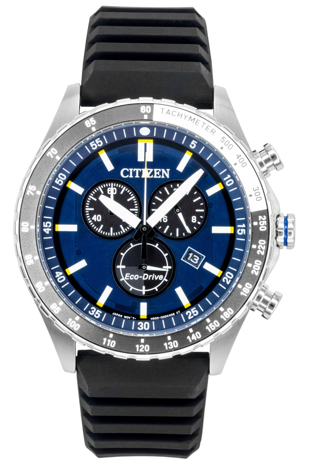 Citizen Eco-Drive Chronograph Silicone Strap Blue Dial AT2569-04L 100M Men's Watch