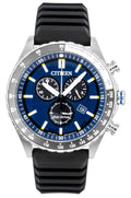 Citizen Eco-Drive Chronograph Silicone Strap Blue Dial AT2569-04L 100M Men's Watch