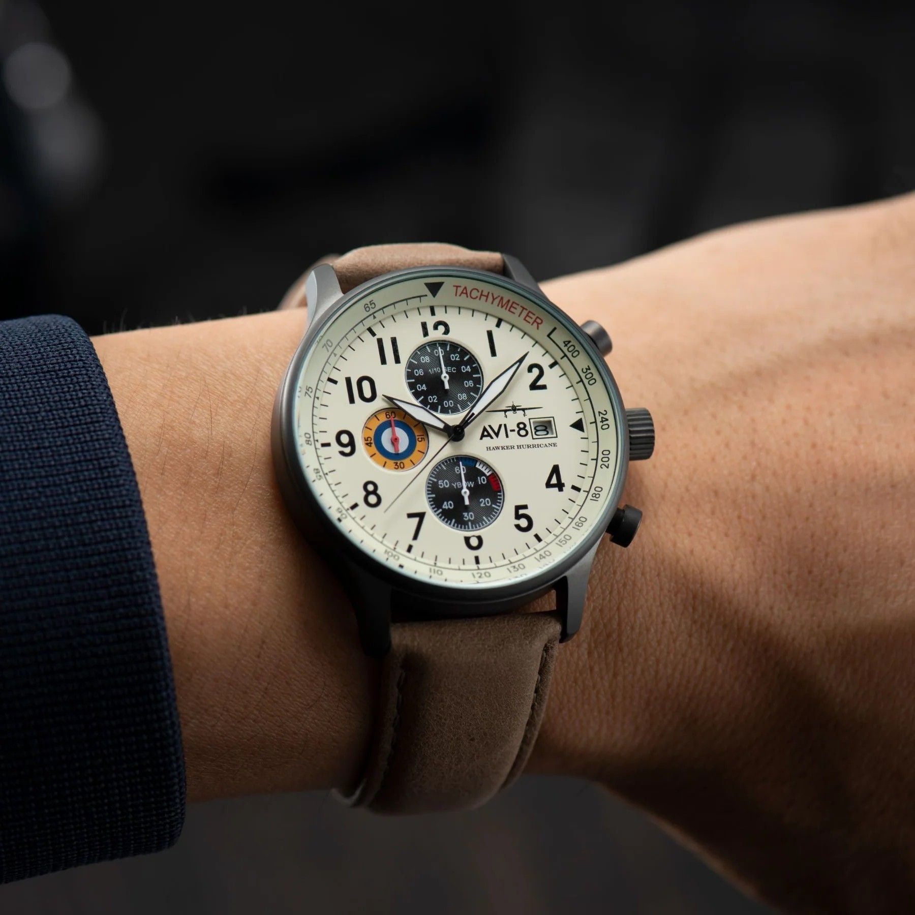 AVI-8 Hawker Hurricane Classic Chronograph Cream Beige Dial Quartz AV-4011-0C Men's Watch