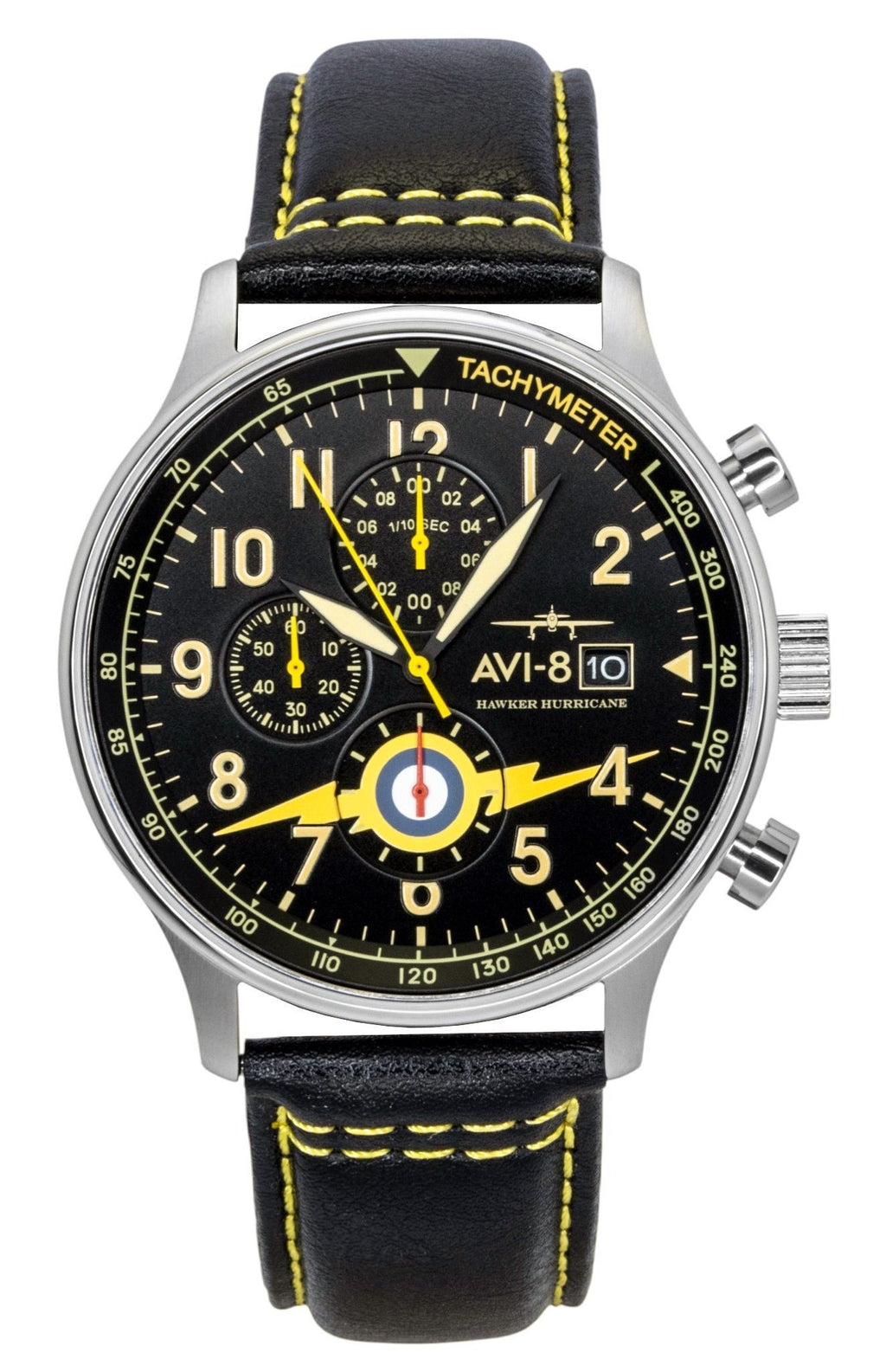 AVI-8 Hawker Hurricane Classic Chronograph Leather Strap Black Dial Quartz AV-4011-0Z Men's Watch With Extra Strap