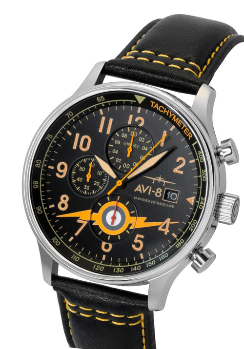 AVI-8 Hawker Hurricane Classic Chronograph Leather Strap Black Dial Quartz AV-4011-0Z Men's Watch With Extra Strap