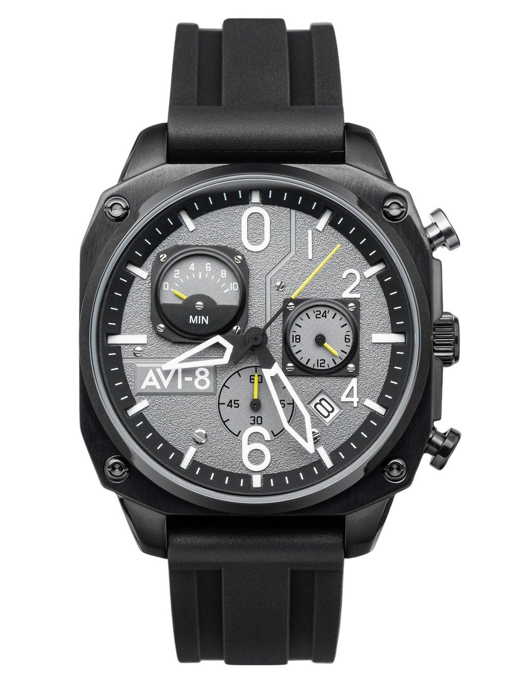 AVI-8 Hawker Hunter Retrograde Chronograph Tactical Black Rubber Strap Grey Dial Quartz AV-4052-R1 Men's Watch