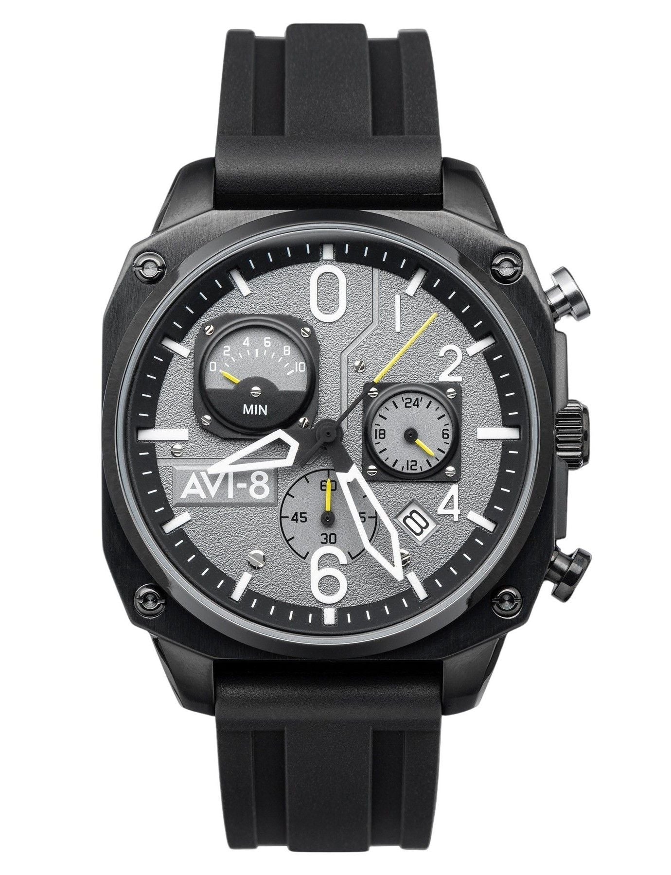 AVI-8 Hawker Hunter Retrograde Chronograph Tactical Black Rubber Strap Grey Dial Quartz AV-4052-R1 Men's Watch
