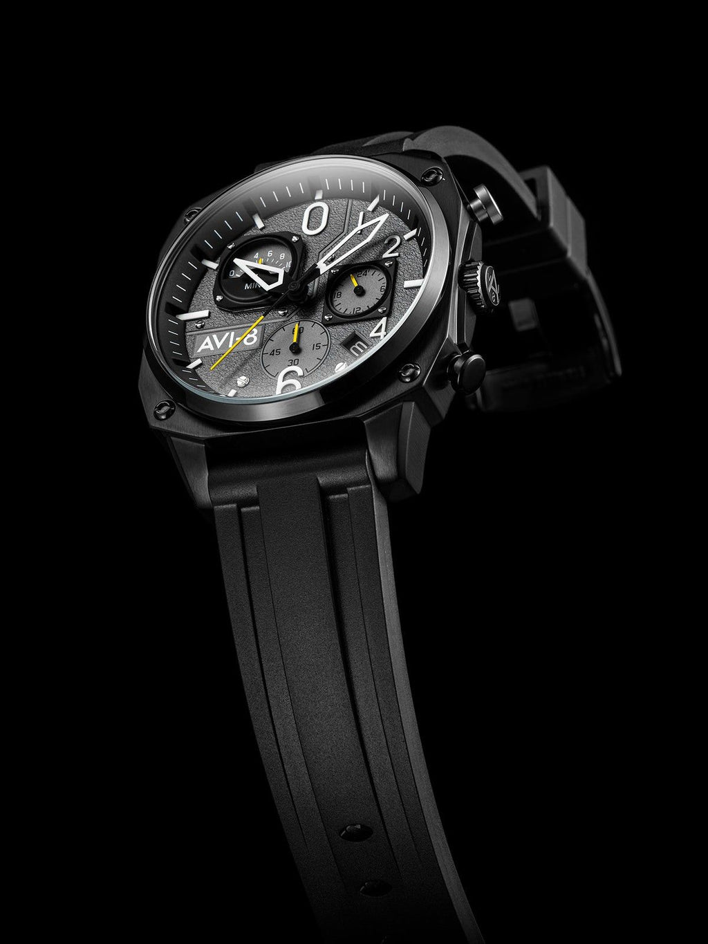 AVI-8 Hawker Hunter Retrograde Chronograph Tactical Black Rubber Strap Grey Dial Quartz AV-4052-R1 Men's Watch