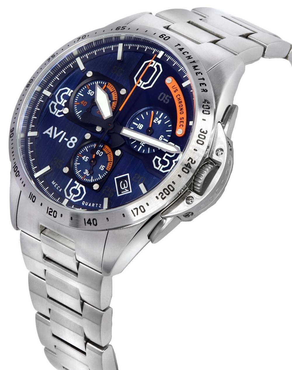 AVI-8 P-51 Mustang Silver Oak Blakeslee Chronograph Blue Dial Quartz AV-4077-22 Men's Watch