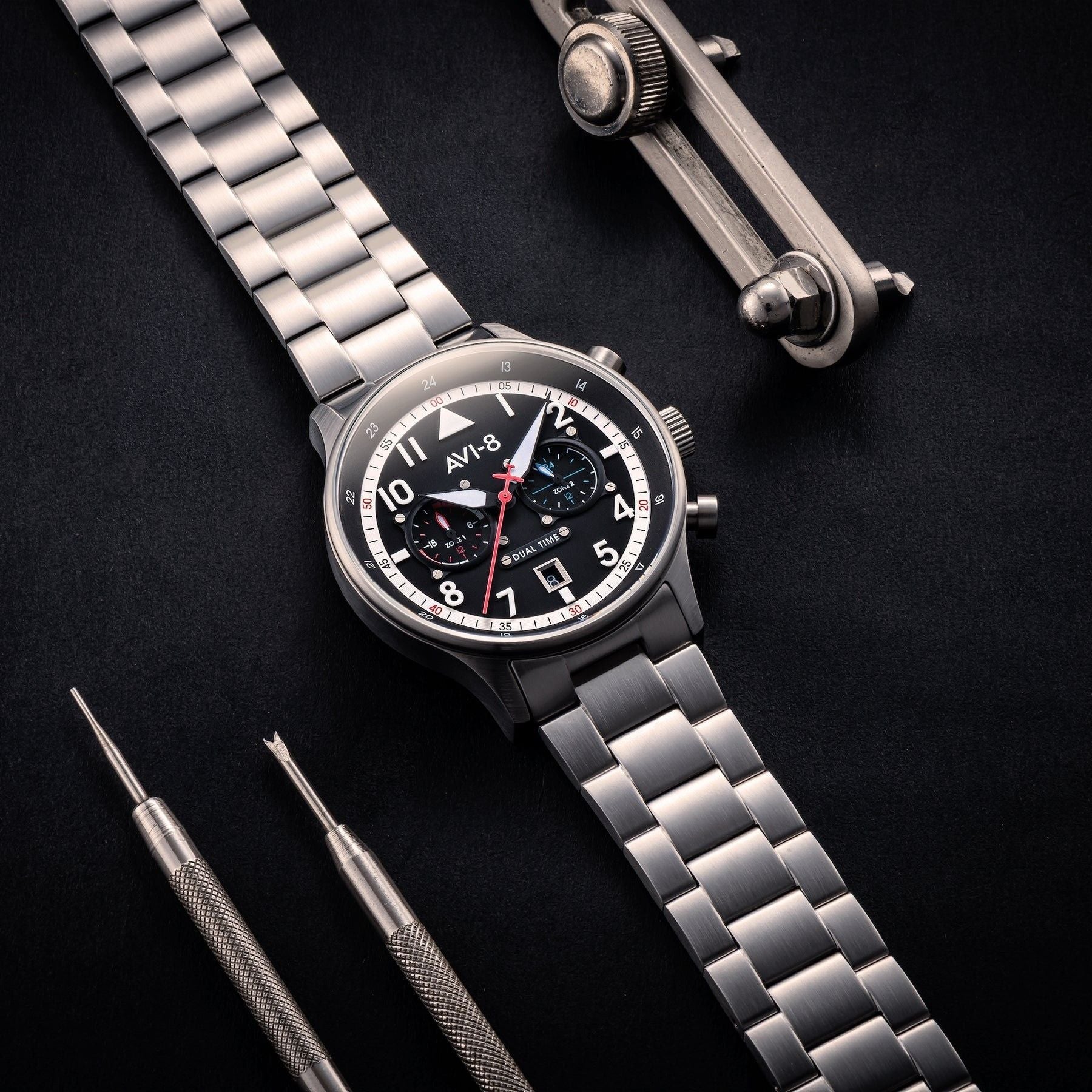 AVI-8 Hawker Hurricane Carey Dual Time Rangoon Black Dial Quartz AV-4088-11 Men's Watch