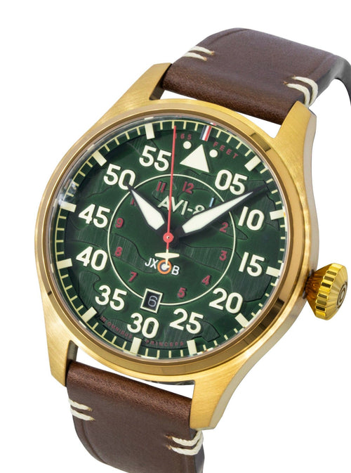 AVI-8 Hawker Hurricane Clowes Northholt Leather Strap Green Dial Automatic AV-4097-04 Men's Watch