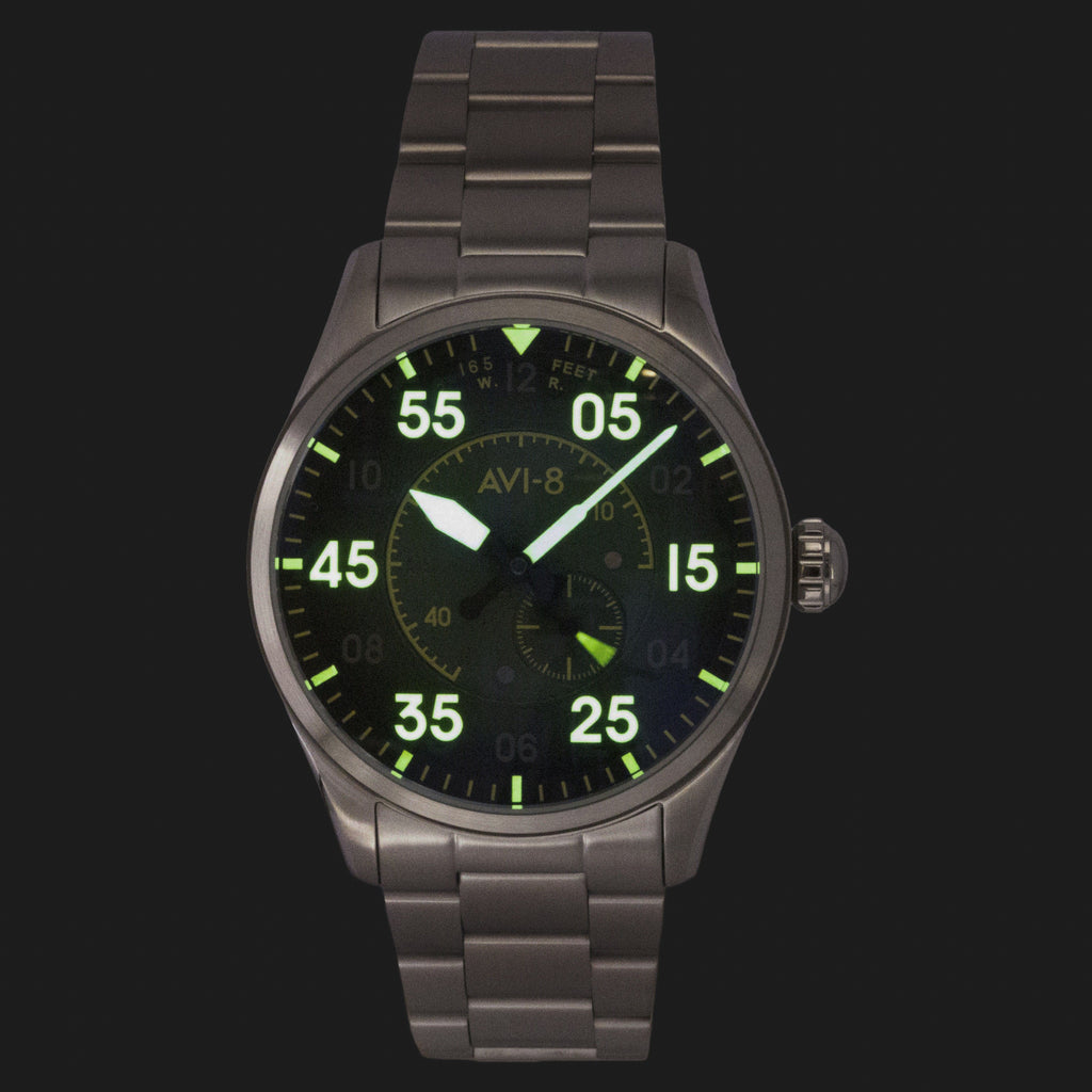 AVI 8 Spitfire Type 300 Tarmac Tracker Stainless Steel Green Dial Automatic AV-4147-22 Men's Watch
