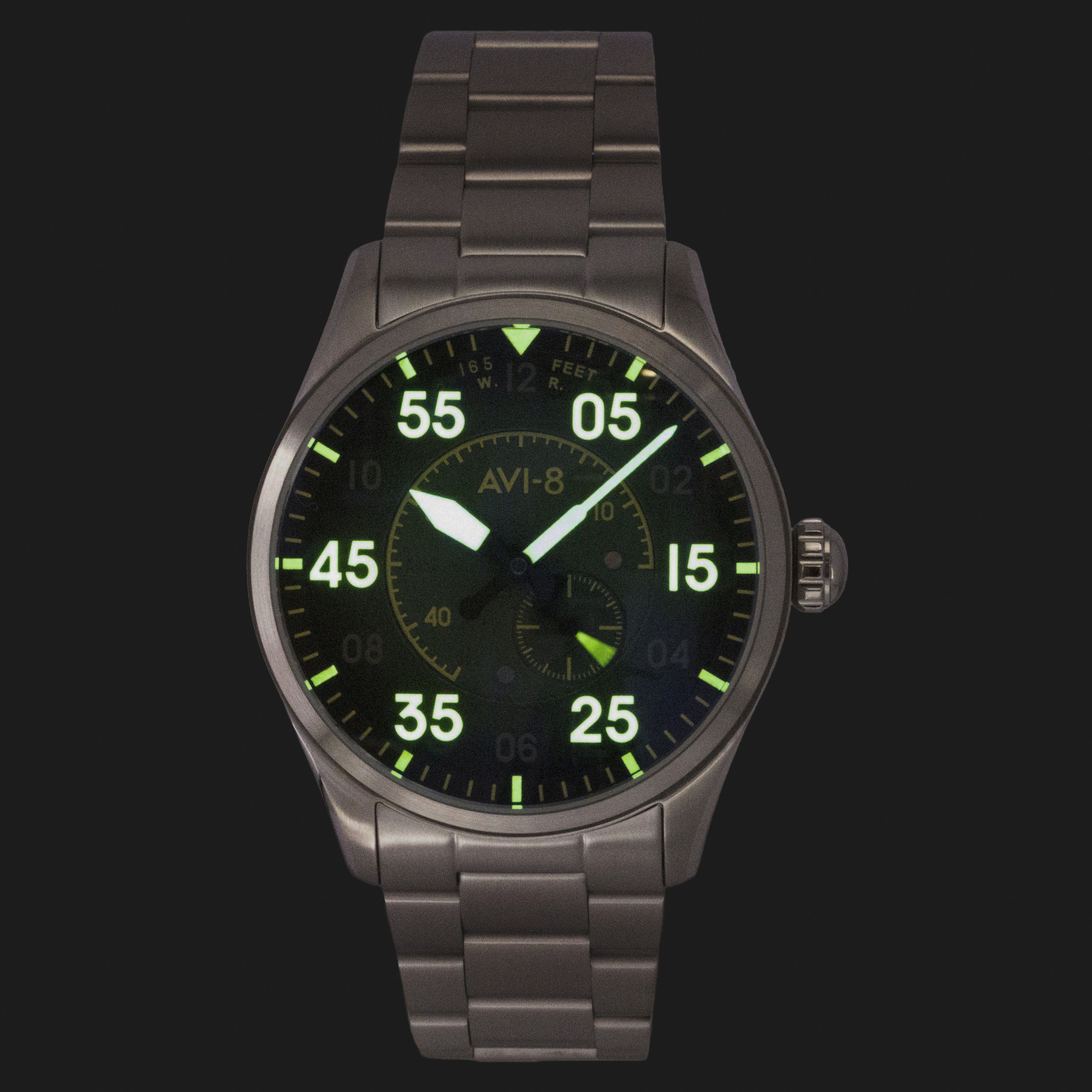 AVI 8 Spitfire Type 300 Tarmac Tracker Stainless Steel Green Dial Automatic AV-4147-22 Men's Watch