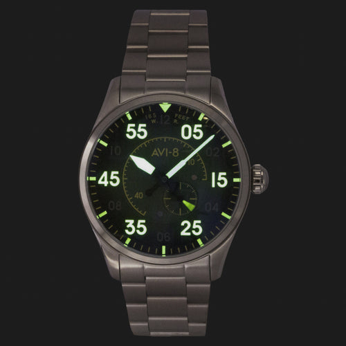 AVI 8 Spitfire Type 300 Tarmac Tracker Stainless Steel Green Dial Automatic AV-4147-22 Men's Watch