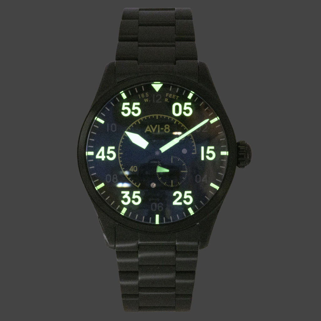 AVI 8 Spitfire Type 300 Eclipse Display Stainless Steel Black Dial Automatic AV-4147-44 Men's Watch