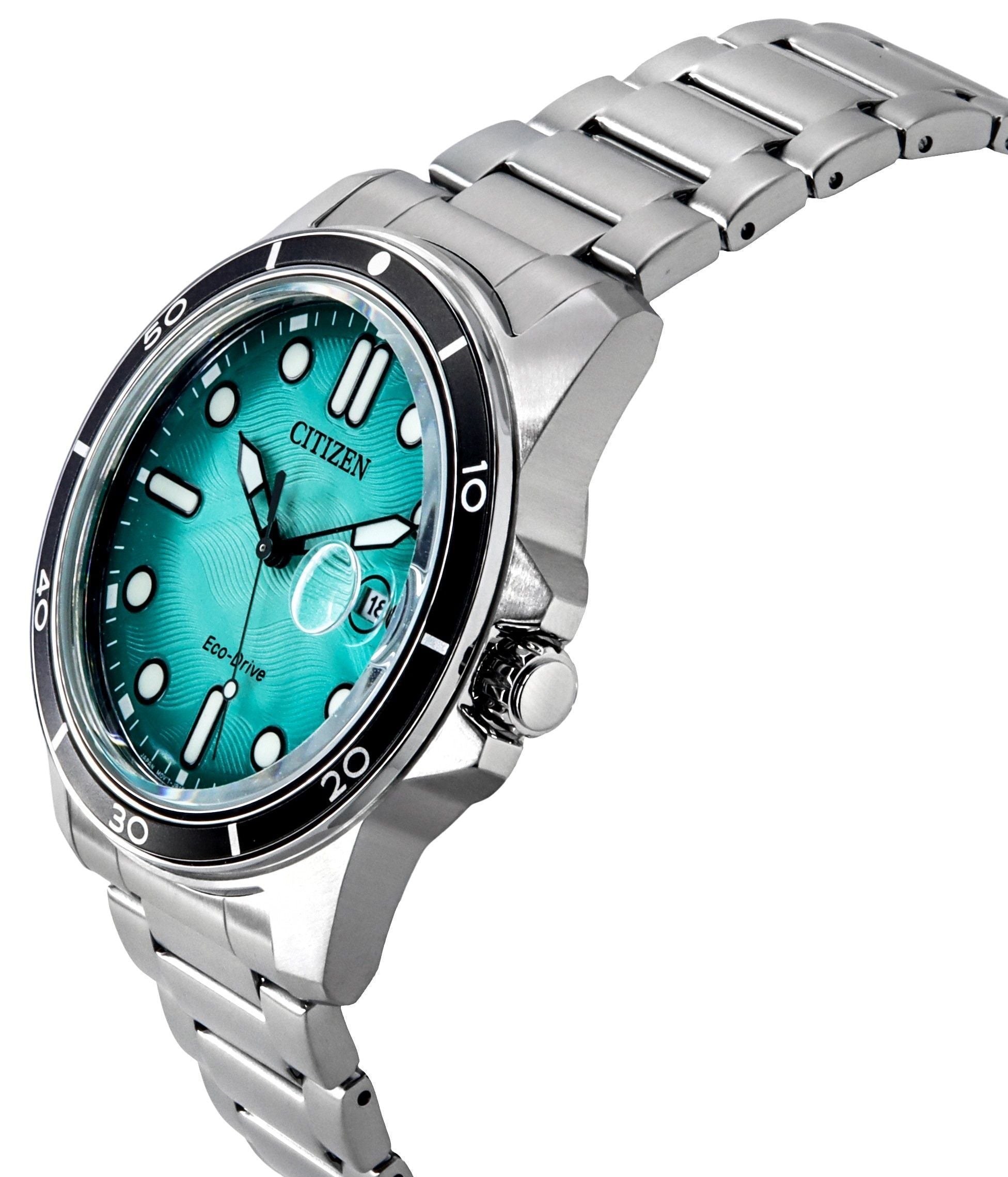 Citizen Marine Eco-Drive Stainless Steel Turquoise Dial AW1816-89L 100M Men's Watch