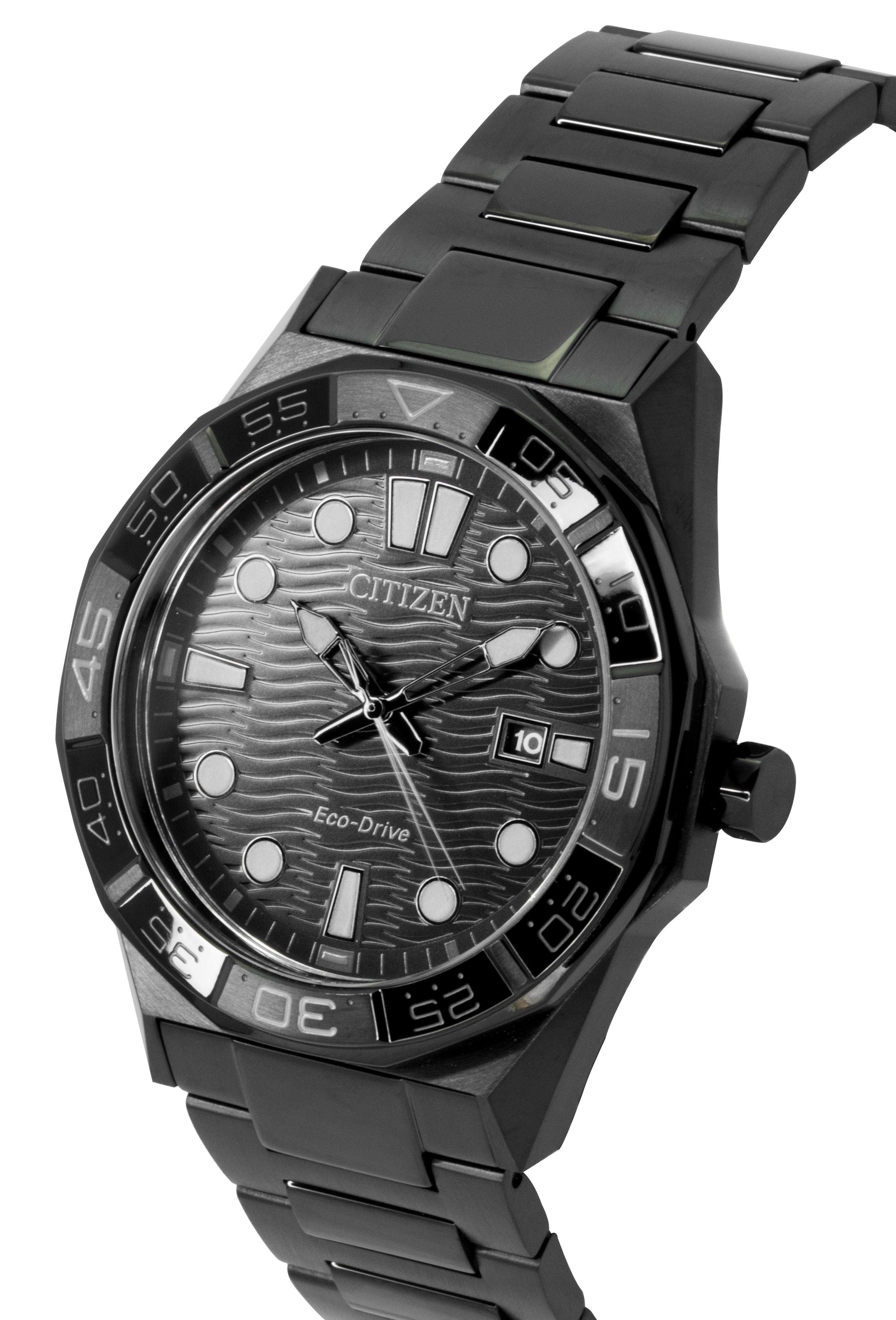 Citizen Brycen Stainless Steel Black Dial Eco-Drive AW1855-52E 100M Men's Watch