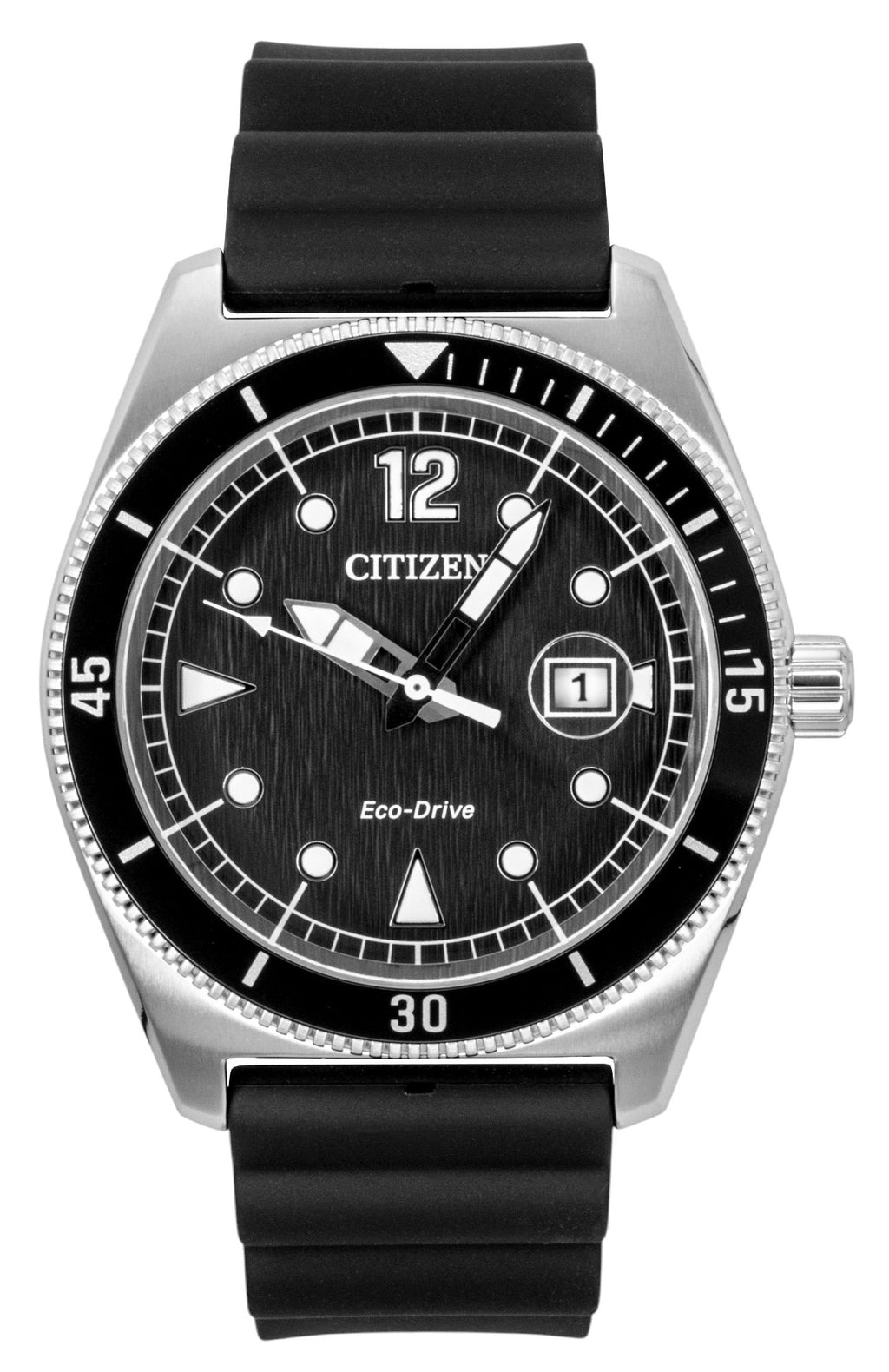 Citizen Eco-Drive Black Rubber Strap Black Dial Solar AW1889-00E 100M Men's Watch